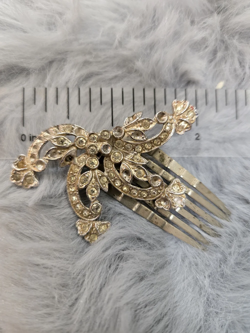Vintage Silver Rhinestone Hair Comb Clip Accessory